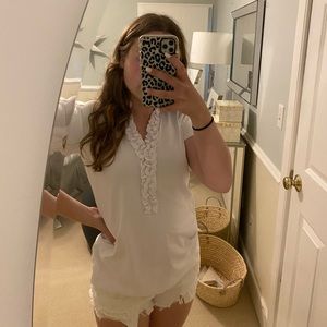 LILLY PULITZER white frida ruffle polo top